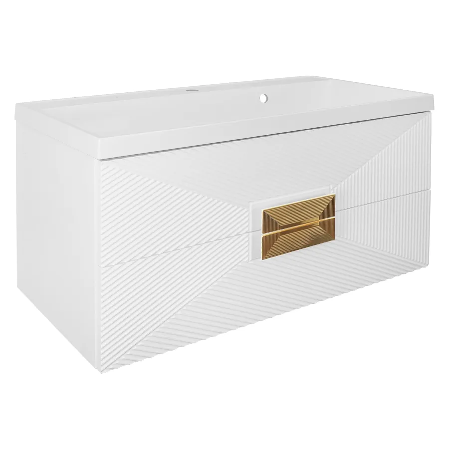 Комплект Azario Тумба Зена 100/2 1000х450х585 подвесная, с раковиной CLASSIK 100, белый глянец, ручка золото (CS00097709)