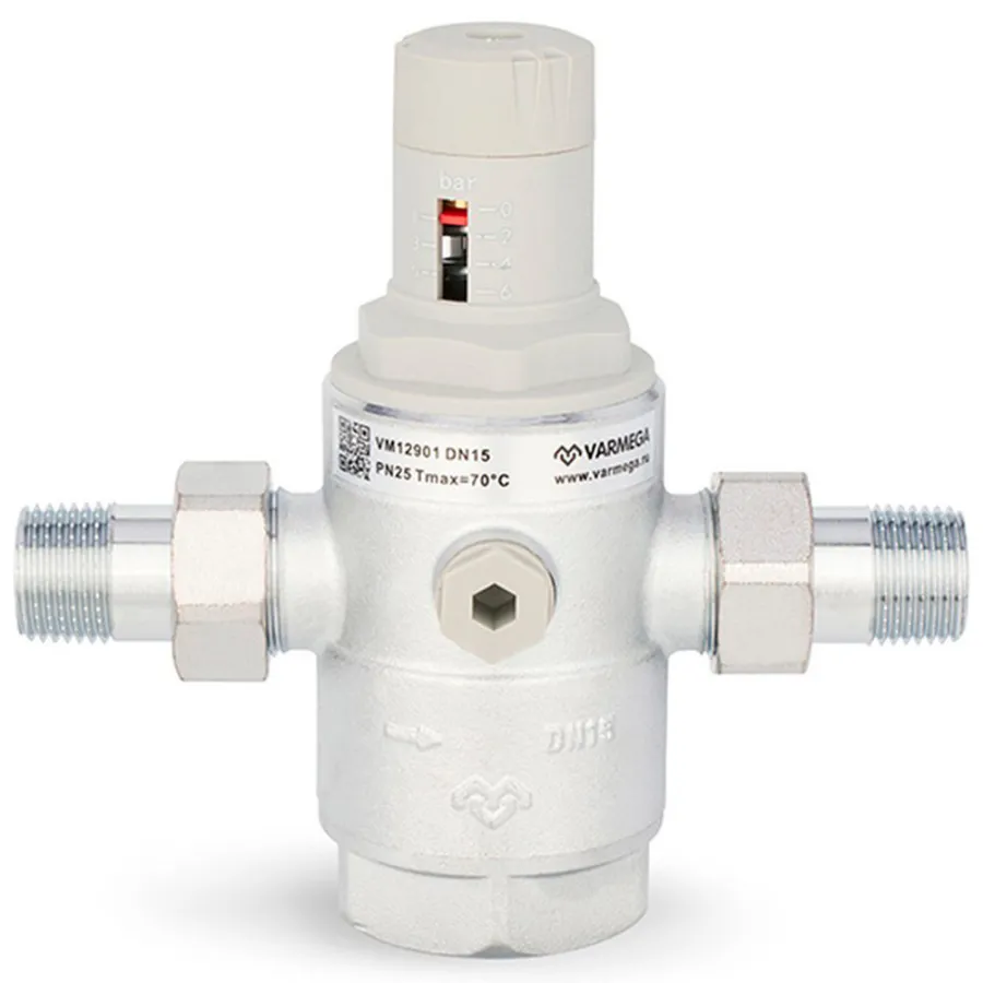 Редуктор давления VARMEGA 1/2", PN25, мембранный, с разъемными соединениями, VM12901
