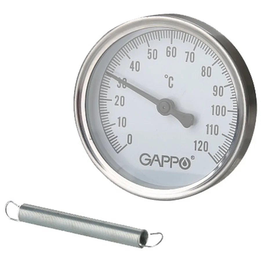 Термометр Gappo биметаллический накладной с пружиной 1"-2" x 0-120C