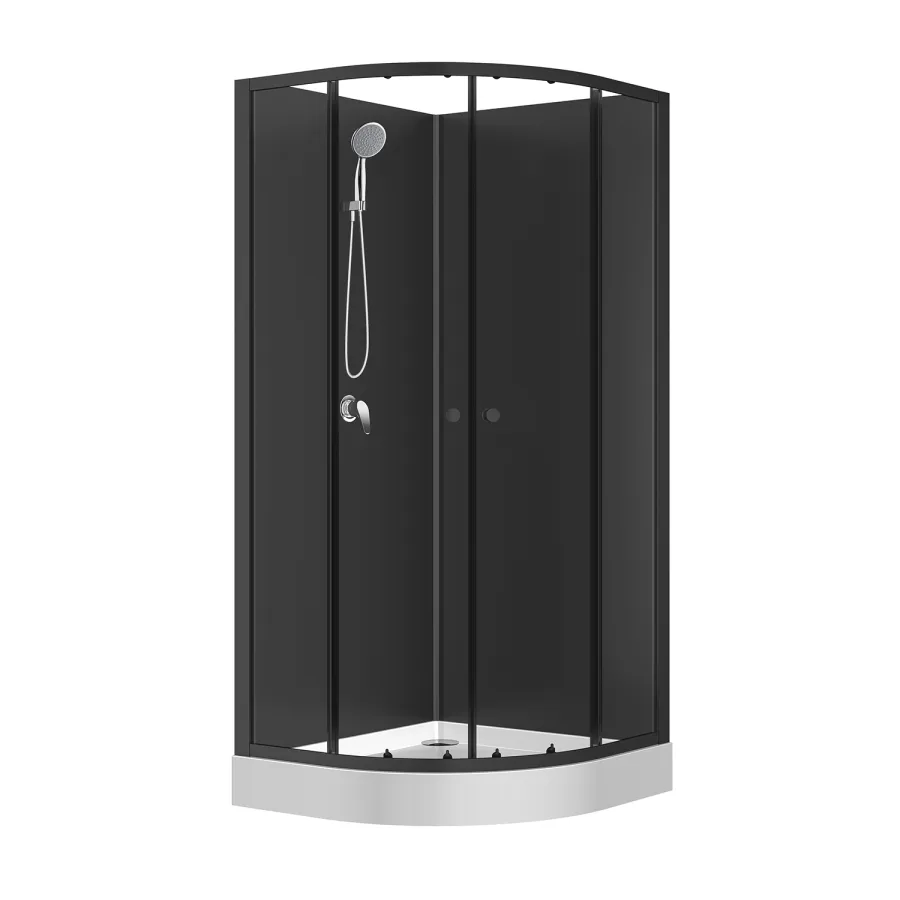 Душевая кабина Loranto NEO 100x100x(190+15) c низким поддоном 15см, прозрачное закаленное стекло 5 мм, задние стеклянные стенки черные, профиль черный-матовый (CS-21800BP-100)