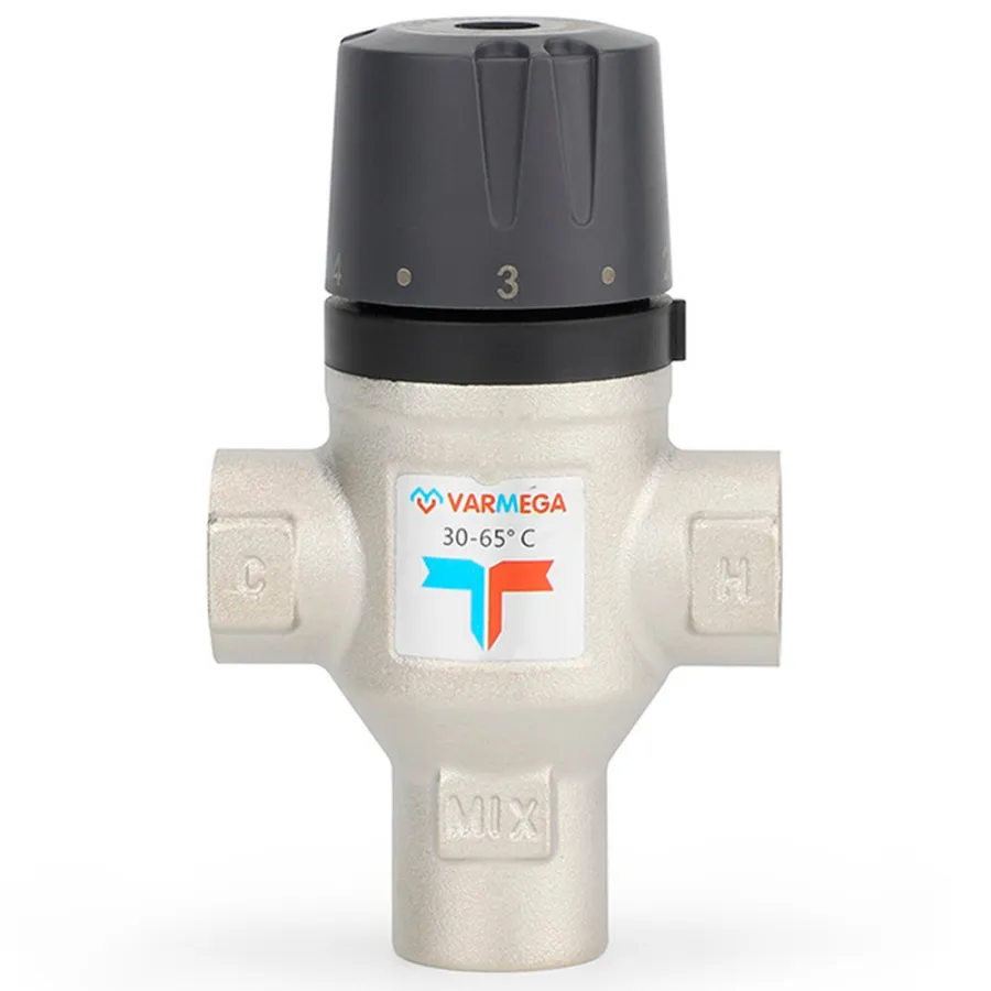 Клапан термосмесительный VARMEGA ВР 1/2", 30-65гр.С, Kvs 1.7, смешение вниз, VM17901