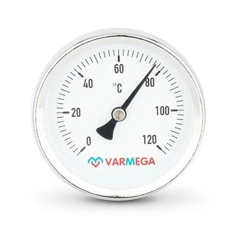 Термометр VARMEGA биметаллич. с погр. гильзой 63 мм, 120гр.С, штуц.50 мм, 1/2", VMMT01-635004