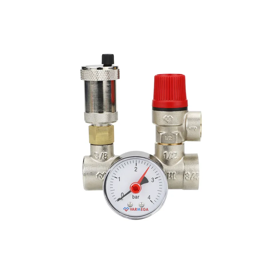 Группа безопасности котла VARMEGA VMSG04, 1", 3 бар,проходная, никелированная латунь