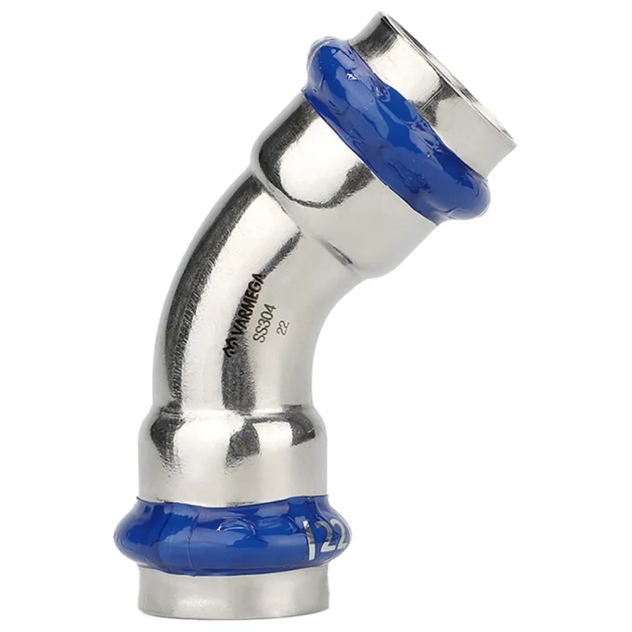 Угольник VARMEGA 45гр. двухраструбный Inox Press 28x28
