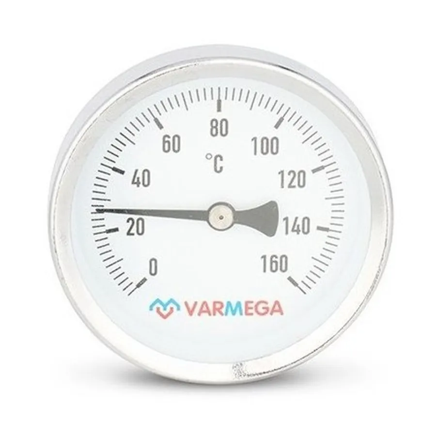 Термометр VARMEGA биметаллич. с погр. гильзой 63 мм, 160гр.С, штуц.50 мм, 1/2", VMMT02-635004