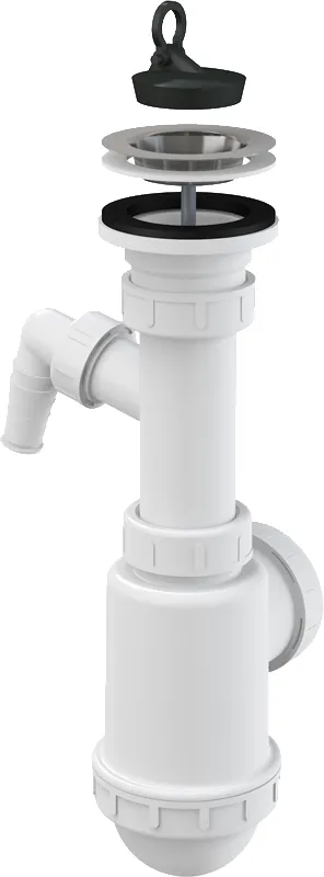 Сифон для мойки Alcadrain с нержавеющей решеткой и штуцером (A441P -DN50/40)