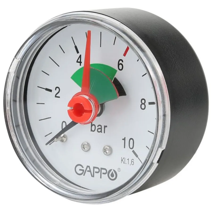 Манометр Gappo аксиальный с указателем предела 1/4" x 10 бар