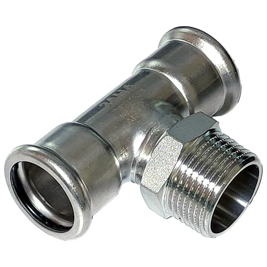 Тройник-пресс для нержавеющих труб Sanha NiroPress 316L ВПр-НР-ВПр, 22×R1/2x22