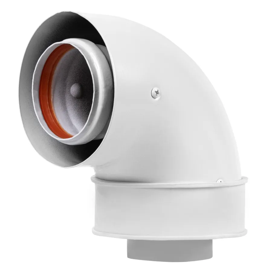 Отвод коаксиальный промежуточный Royal Thermo 60/100, 90 гр. M/M, подкл. через хомут