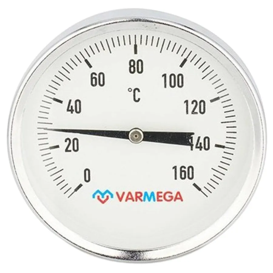 Термометр VARMEGA биметаллич. с погр. гильзой 80 мм, 160гр.С, штуц.75 мм, 1/2", VMMT02-807504