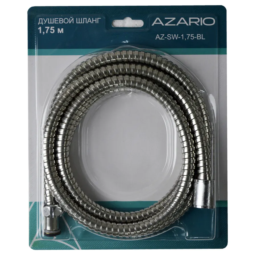 Душевой шланг Azario 175 см металлическая оболочка, хром (AZ-SW-1,75-BL)