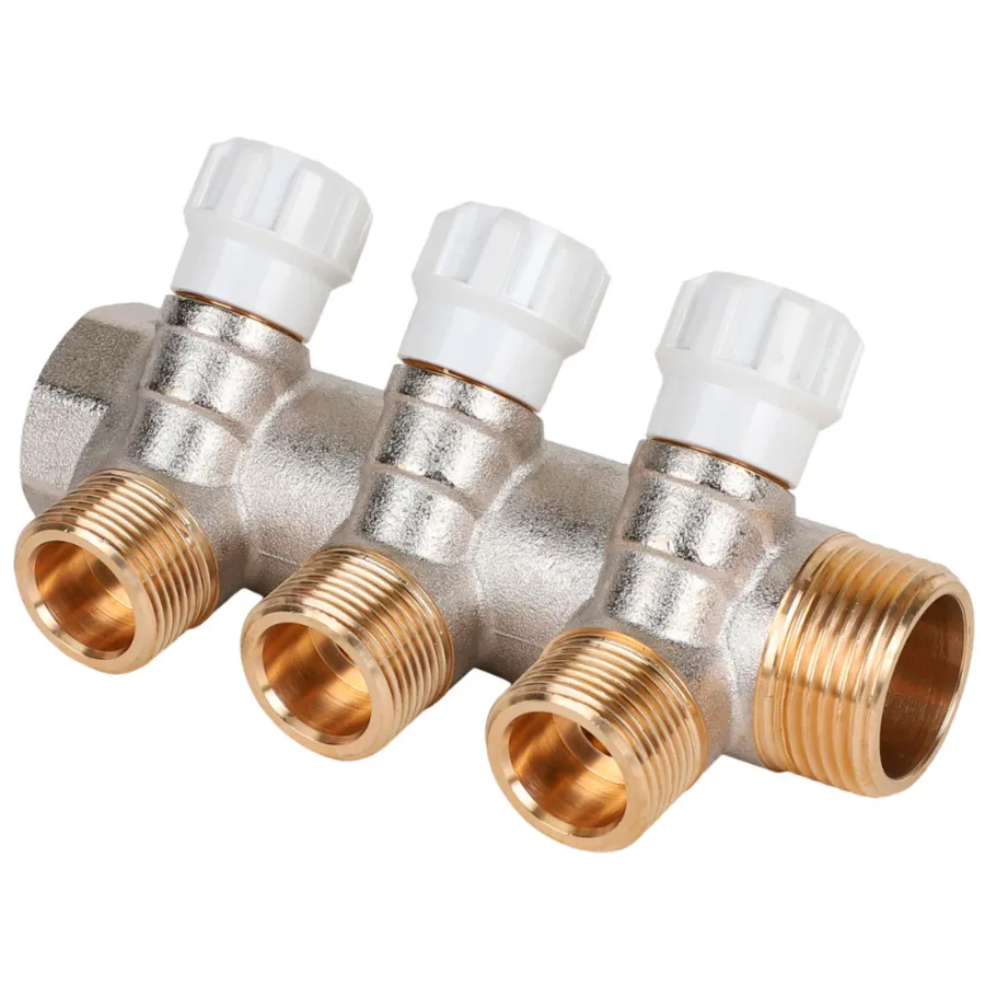 Коллектор латунный MVI 1"x3/4"x3 выхода, с регулирующими вентилями