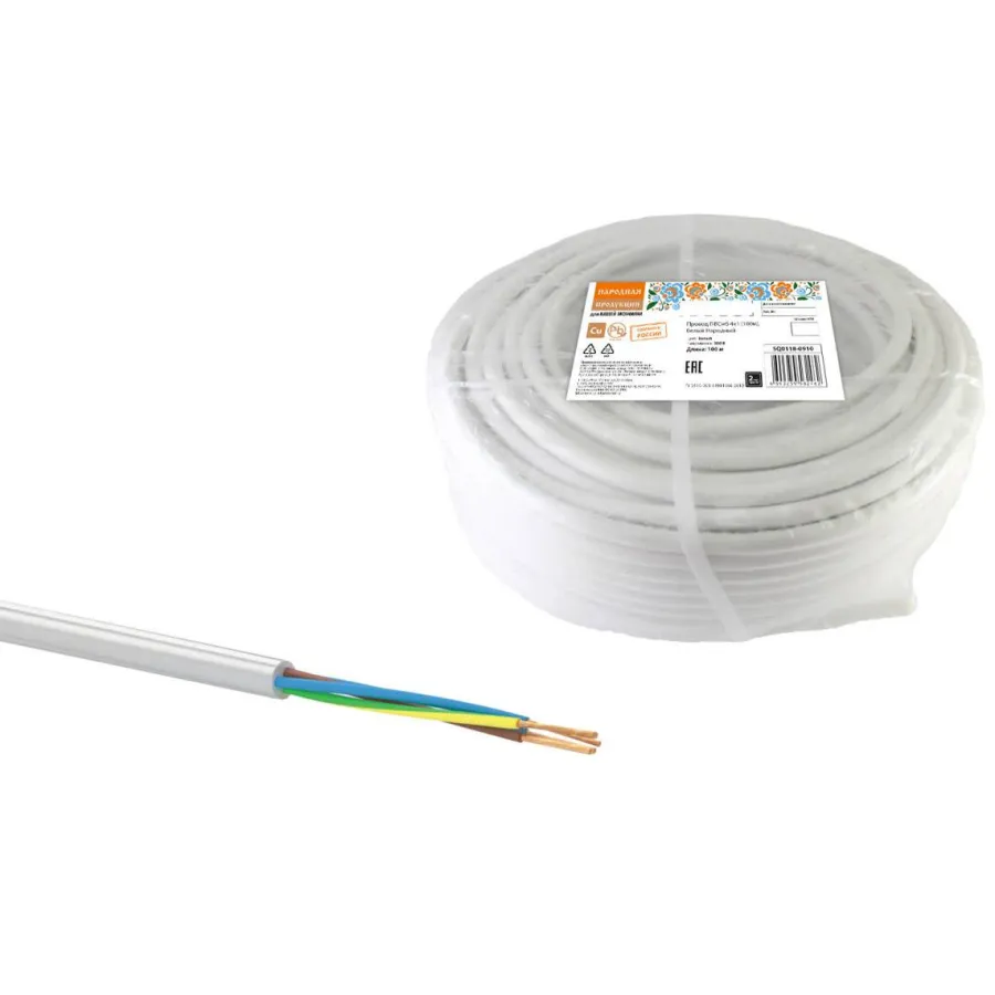 Провод TDM ELECTRIC ПВСмб 4х1 белый (100)