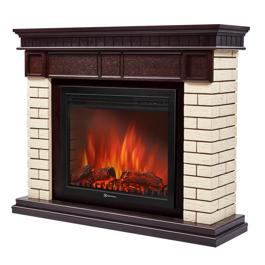 Портал Firelight Bricks 25 камень бежевый, шпон темный дуб