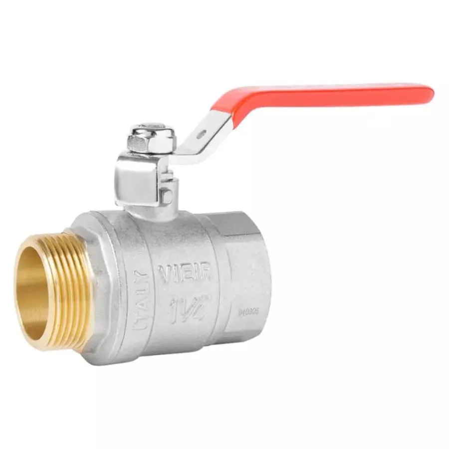 Кран VIEIR шаровый 3/4" ВН, красная ручка, никель (80/10) VR202-02