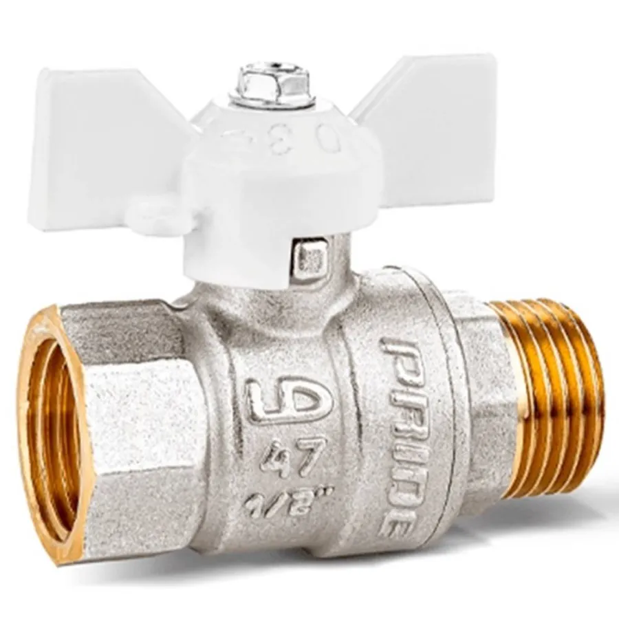 Кран шаровой латунный LD Pride 47.20.B-Н.Б (White) Ду 20 Ру 40 вн-нр, (бабочка)