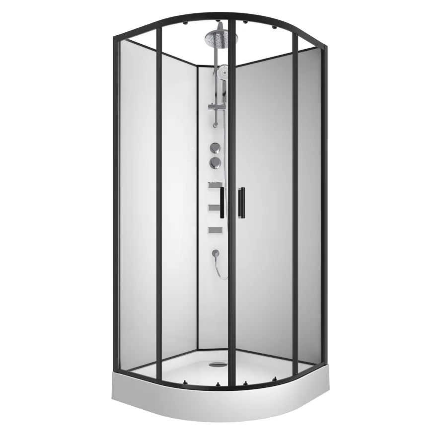 Душевая кабина Loranto NEO 90x90x(190+15) с низким поддоном 15см, прозрачное закаленное стекло 5 мм, задние стеклянные стенки белые, профиль черный-матовый (CS-21811)