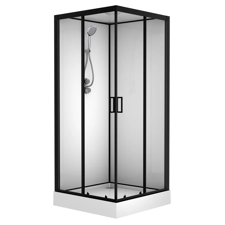 Душевая кабина Loranto NEO 90x90x(190+15) с низким поддоном 15см, прозрачное закаленное стекло 5 мм, задние стеклянные стенки белые, профиль черный-матовый (CS-22110)