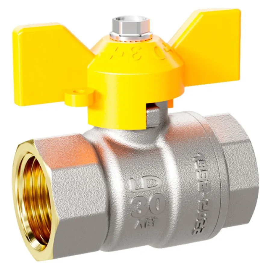 Кран шаровой латунный для газа LD Pride 47.32.В-В.Б GAS Ду 32 Ру25 (бабочка с бир.)