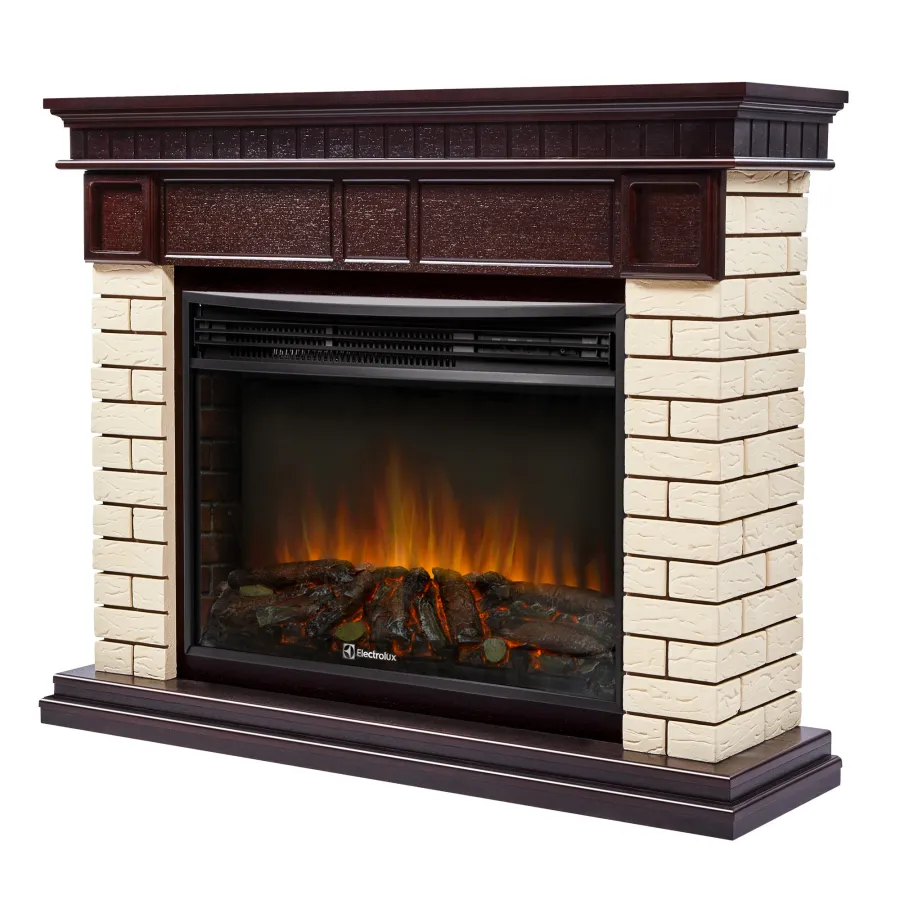 Каминокомплект: Очаг Electrolux 2720RLS N, портал Bricks 25 камень беж, шпон т.д.