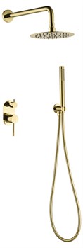 BOHEME Смеситель встроенный + верхний+ ручной душ, Uno. Gold - фото 155105