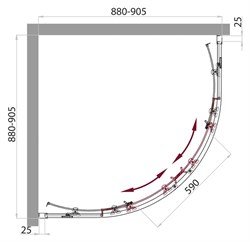 BELBAGNO Sela Душевой уголок полукруглый, размер 90х90 см, двери раздвижные, стекло 6 мм SELA-R-2-90-C-Cr - фото 215831