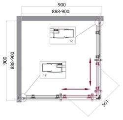BELBAGNO Uno-195 Душевой уголок квадратный, размер 90х90 см, двери раздвижные, стекло 5 мм - фото 215975