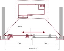 BELBAGNO Uno-195 Душевая дверь в нишу, размер 160 см, двери раздвижные, стекло 5 мм UNO-195-BF-1-160-C-Cr - фото 216002