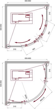BELBAGNO Uno-195 Душевой уголок полукруглый, размер 85х85 см, двери раздвижные, стекло 5 мм UNO-195-R-2-85-C-Cr - фото 216020