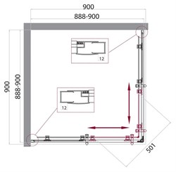 BELBAGNO Uno-195 Душевой уголок квадратный, размер 90х90 см, двери раздвижные, стекло 5 мм UNO-195-A-2-90-C-NERO - фото 216030