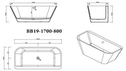 BELBAGNO Ванна акриловая BB19-1700-800, пристенная, размер 170х80 см, белая BB19-1700-800 - фото 218736