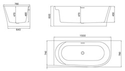 BELBAGNO Ванна акриловая BB410-1500-780-L, пристенная, размер 150х80 см, белая BB410-1500-780-L - фото 218792