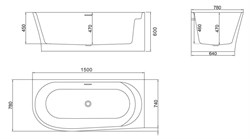 BELBAGNO Ванна акриловая BB410-1500-780-R, пристенная, размер 150х80 см, белая BB410-1500-780-R - фото 218793