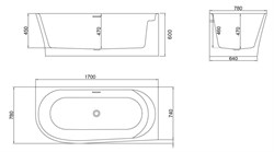 BELBAGNO Ванна акриловая BB410-1700-780-R, пристенная, размер 170х80 см, белая BB410-1700-780-R - фото 218795