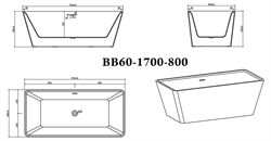 BELBAGNO Ванна акриловая BB60-1700-800, отдельностоящая, размер 170х80 см, белая BB60-1700-800 - фото 218796