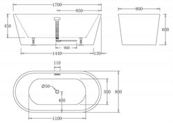 BELBAGNO Ванна акриловая BB71-1700-NERO, 1700x800x600, отдельностоящая, размер 170х80 см, черная BB71-1700-NERO - фото 218832