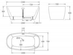 BELBAGNO Ванна акриловая BB72-1500, 1500x760x600, отдельностоящая, размер 150х75 см, белая BB72-1500 - фото 218839