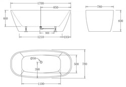 BELBAGNO Ванна акриловая без перелива BB72-1700-W0, отдельностоящая, размер 170х80 см, белая BB72-1700-W0 - фото 218841