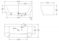 BELBAGNO Ванна акриловая без перелива BB74-1650-W0, пристенная, размер 165х80 см, белая BB74-1650-W0 - фото 218842