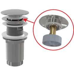 ALCA PLAST Донный клапан сифона для умывальника CLICK/CLACK 5/4", цельнометаллический с переливом и большой заглушкой - фото 226623