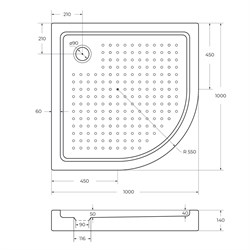 CEZARES Акриловый поддон TRAY-A-R-100-550-15-W0 полукруглый, размер 100х100 см, высота 15 см, цвет белый TRAY-A-R-100-550-15-W0 - фото 227885