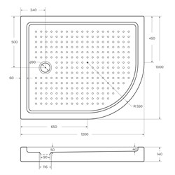 CEZARES Акриловый поддон TRAY-A-RH-120/100-550-15-W-L полукруглый-асимметричный, размер 120х100 см, высота 15 см, цвет белый TRAY-A-RH-120/100-550-15-W-L - фото 227892