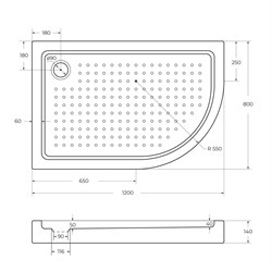 CEZARES Акриловый поддон TRAY-A-RH-120/80-550-15-W-L полукруглый-асимметричный, размер 120х80 см, высота 15 см, цвет белый TRAY-A-RH-120/80-550-15-W-L - фото 227894