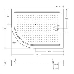 CEZARES Акриловый поддон TRAY-A-RH-120/90-550-15-W-R полукруглый-асимметричный, размер 120х90 см, высота 15 см, цвет белый TRAY-A-RH-120/90-550-15-W-R - фото 227897