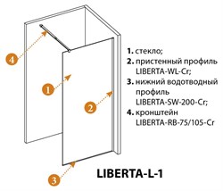 CEZARES Liberta Душевая перегородка, профиль - черный  / стекло - серое, ширина 100 см, стекло 8 мм LIBERTA-L-1-100-GR-NERO - фото 228323