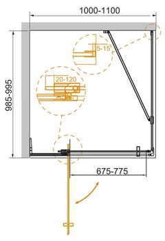 CEZARES Slider Душевой уголок прямоугольный двери распашные, профиль - хром / стекло - серое, размер 100х100 см, стекло 8 мм - фото 228414