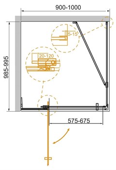 CEZARES Slider Душевой уголок прямоугольный двери распашные, профиль - хром / стекло - прозрачное, размер 90х100 см, стекло 8 мм - фото 228430