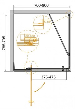 CEZARES Slider Душевой уголок прямоугольный двери распашные, профиль - черный  / стекло - прозрачное, размер 70х80 см, стекло 8 мм - фото 228443