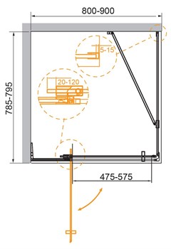 CEZARES Slider Душевой уголок прямоугольный двери распашные, профиль - хром / стекло - прозрачное, размер 80х80 см, стекло 8 мм - фото 228448