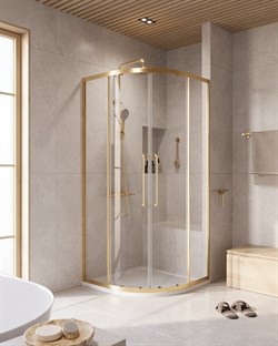 CEZARES Relax 304 Душевой уголок полукруглый размер 90x90 см двери раздвижные профиль - золото брашированное / стекло - прозрачное 8 мм RELAX-304-R-2-90-C-BORO - фото 256864